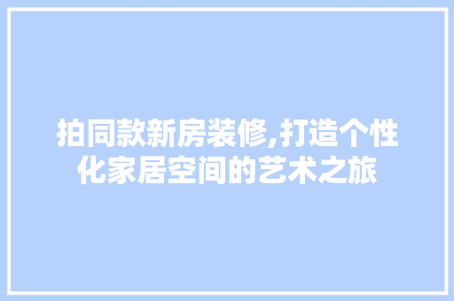 拍同款新房装修,打造个性化家居空间的艺术之旅 拍同款新房装修,打造个性化家居空间的艺术之旅 家居装饰