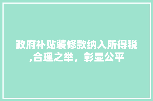 政府补贴装修款纳入所得税,合理之举，彰显公平