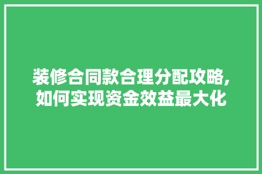 装修合同款合理分配攻略,如何实现资金效益最大化 装修合同款合理分配攻略,如何实现资金效益最大化 二手房