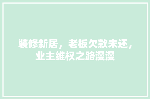 装修新居，老板欠款未还，业主维权之路漫漫 装修新居，老板欠款未还，业主维权之路漫漫 家居装饰