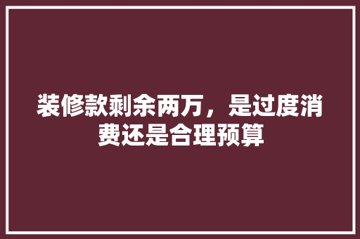 装修款剩余两万，是过度消费还是合理预算 装修款剩余两万，是过度消费还是合理预算 二手房
