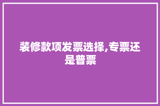 装修款项发票选择,专票还是普票 装修款项发票选择,专票还是普票 二手房