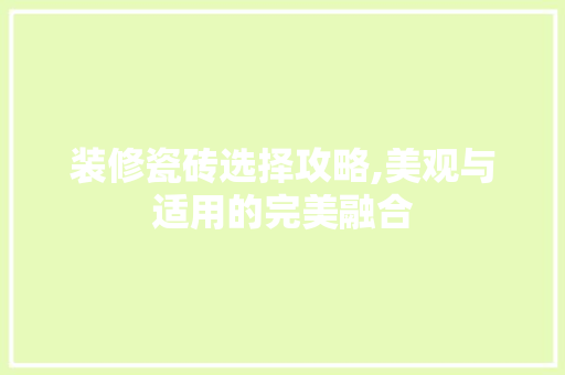 装修瓷砖选择攻略,美观与适用的完美融合 装修瓷砖选择攻略,美观与适用的完美融合 家居设计