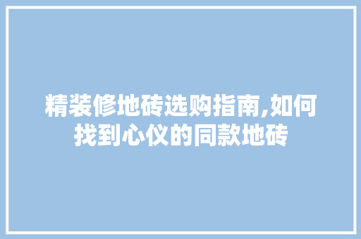 精装修地砖选购指南,如何找到心仪的同款地砖 精装修地砖选购指南,如何找到心仪的同款地砖 二手房