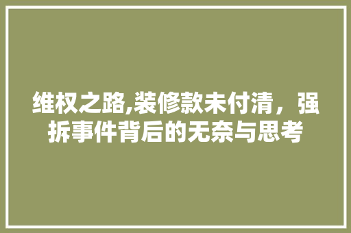 维权之路,装修款未付清，强拆事件背后的无奈与思考 维权之路,装修款未付清，强拆事件背后的无奈与思考 装修知识