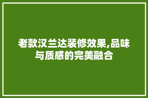 老款汉兰达装修效果,品味与质感的完美融合 老款汉兰达装修效果,品味与质感的完美融合 装修知识