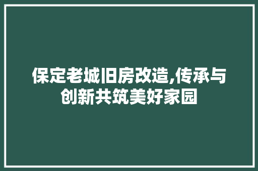 保定老城旧房改造,传承与创新共筑美好家园 装修知识