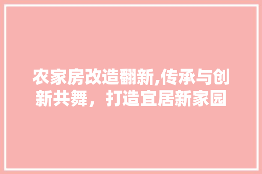 农家房改造翻新,传承与创新共舞，打造宜居新家园