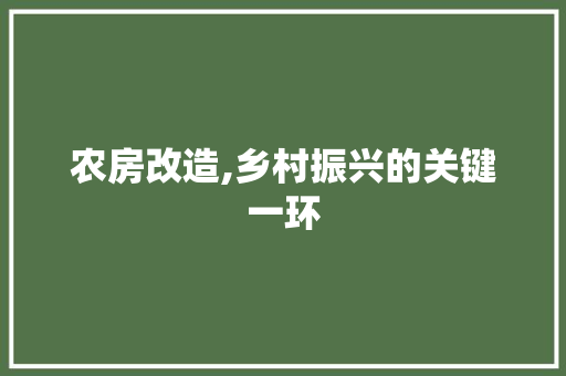 农房改造,乡村振兴的关键一环，农房改善 乡村振兴。