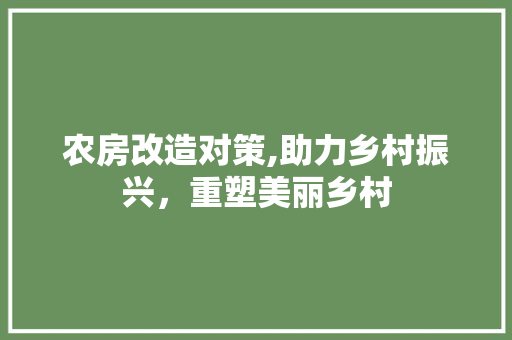 农房改造对策,助力乡村振兴，重塑美丽乡村
