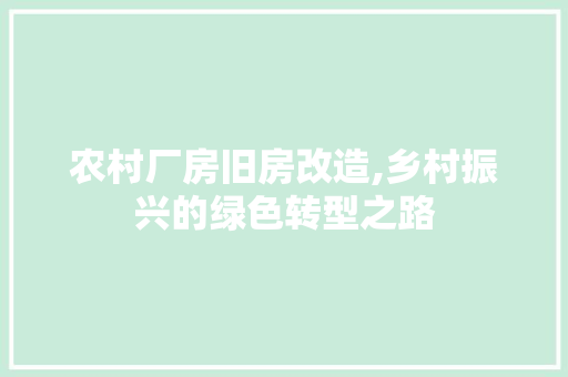 农村厂房旧房改造,乡村振兴的绿色转型之路