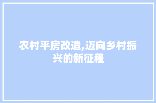 农村平房改造,迈向乡村振兴的新征程