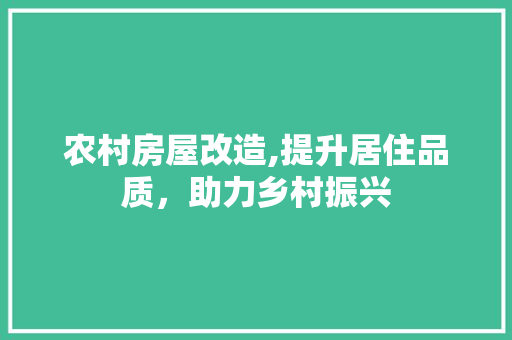 农村房屋改造,提升居住品质，助力乡村振兴