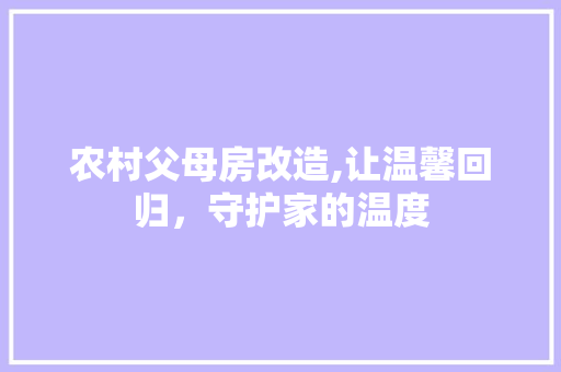 农村父母房改造,让温馨回归，守护家的温度 装修知识