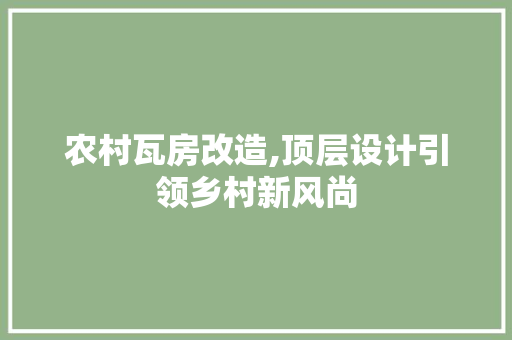 农村瓦房改造,顶层设计引领乡村新风尚 家居装饰