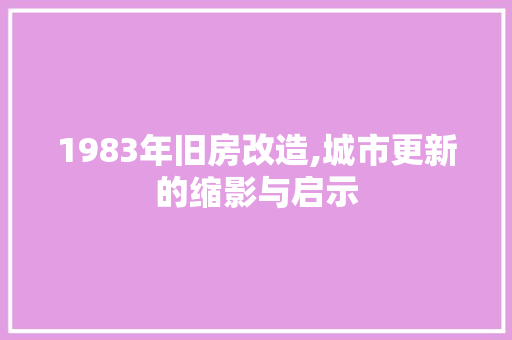 1983年旧房改造,城市更新的缩影与启示