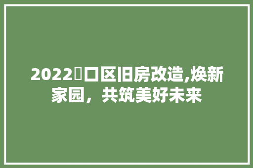 2022硚口区旧房改造,焕新家园，共筑美好未来 二手房