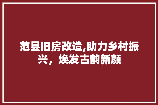 范县旧房改造,助力乡村振兴，焕发古韵新颜 装修知识