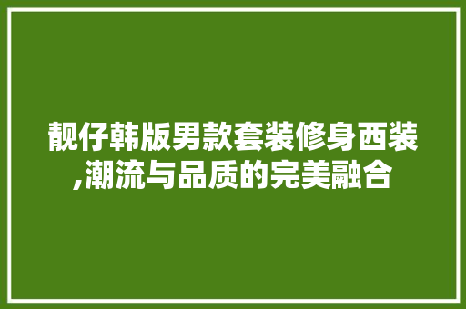 靓仔韩版男款套装修身西装,潮流与品质的完美融合 靓仔韩版男款套装修身西装,潮流与品质的完美融合 装修知识