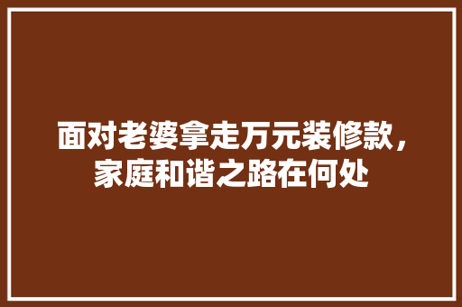 面对老婆拿走万元装修款，家庭和谐之路在何处 面对老婆拿走万元装修款，家庭和谐之路在何处 二手房