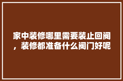 家中装修哪里需要装止回阀，装修都准备什么阀门好呢视频。 家中装修哪里需要装止回阀，装修都准备什么阀门好呢视频。 二手房