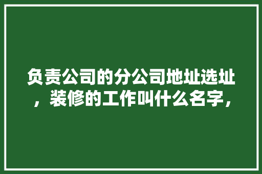 负责公司的分公司地址选址，装修的工作叫什么名字，有什么要求吗，需要什么证书，准备装修的人干什么工作好。 负责公司的分公司地址选址，装修的工作叫什么名字，有什么要求吗，需要什么证书，准备装修的人干什么工作好。 装修知识