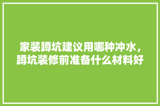 家装蹲坑建议用哪种冲水，蹲坑装修前准备什么材料好。 家装蹲坑建议用哪种冲水，蹲坑装修前准备什么材料好。 买房须知