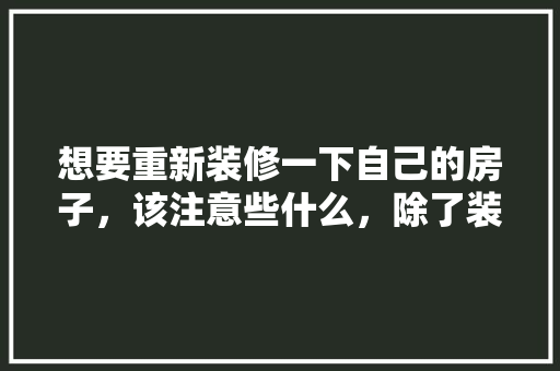 想要重新装修一下自己的房子，该注意些什么，除了装修还要准备什么东西。 想要重新装修一下自己的房子，该注意些什么，除了装修还要准备什么东西。 二手房