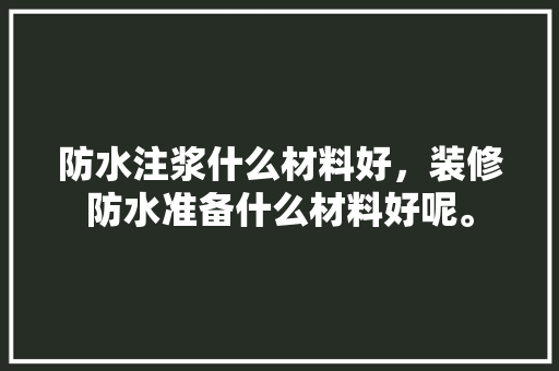 防水注浆什么材料好，装修防水准备什么材料好呢。 防水注浆什么材料好，装修防水准备什么材料好呢。 家居装饰