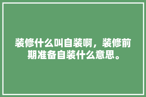 装修什么叫自装啊，装修前期准备自装什么意思。 装修什么叫自装啊，装修前期准备自装什么意思。 家居装饰
