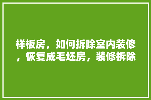 样板房，如何拆除室内装修，恢复成毛坯房，装修拆除阶段要准备什么东西。 样板房，如何拆除室内装修，恢复成毛坯房，装修拆除阶段要准备什么东西。 买房须知