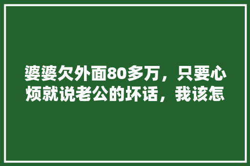 婆婆欠外面80多万，只要心烦就说老公的坏话，我该怎么办，婆媳不给装修钱准备什么东西。 婆婆欠外面80多万，只要心烦就说老公的坏话，我该怎么办，婆媳不给装修钱准备什么东西。 买房须知