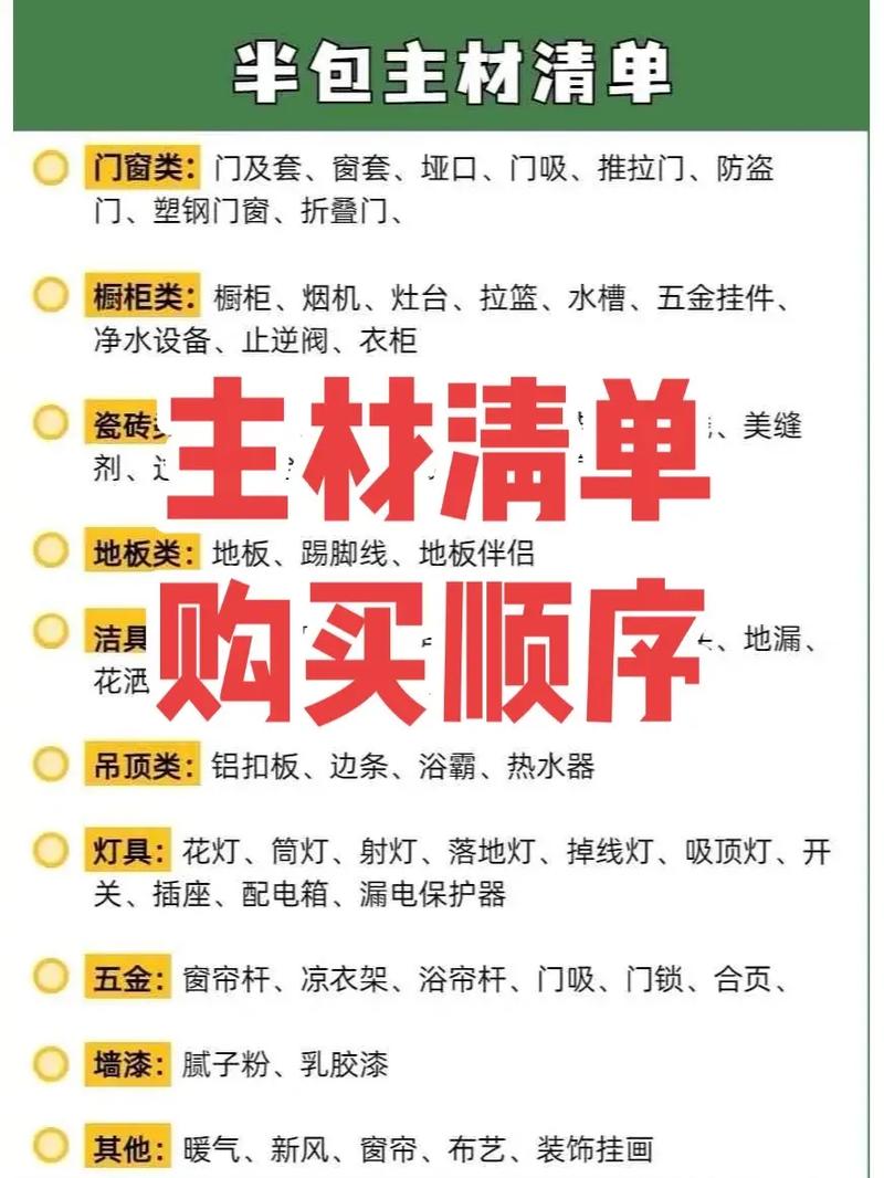 装修半包辅材清单明细，装修半包要准备些什么东西。 装修半包辅材清单明细，装修半包要准备些什么东西。 二手房